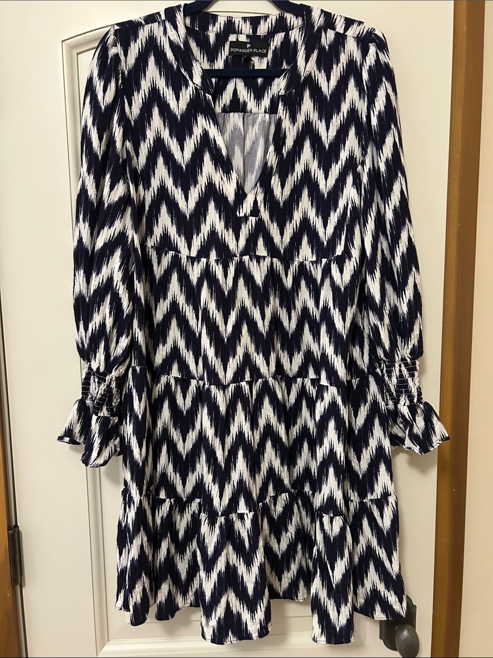 Tuckernuck Pomander Place Black and White Zigzag Tiered Long Sleeve Dress